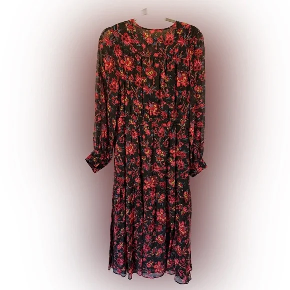 NWT Derek Lam 10 Crosby Tracy Black Floral Printed Midi Dress, Size 14 - Picture 8 of 13